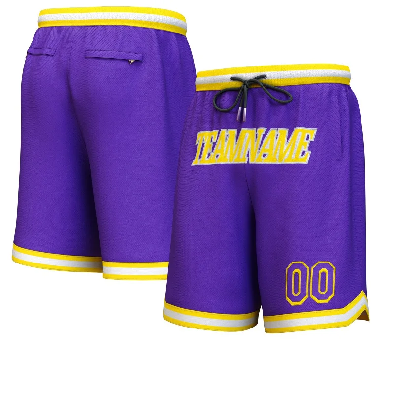 Custom basketball shorts for teams-Custom Purple Yellow-White Personalized Basketball Shorts