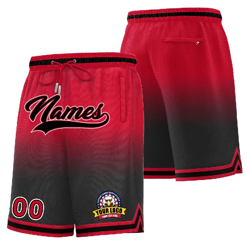 Custom basketball shorts for youth basketball tournaments-Custom Red Black Personalized Gradient Fashion Basketball Shorts