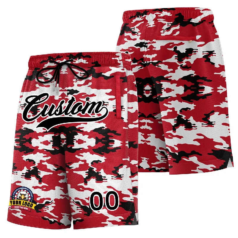 Basketball shorts with a sleek, modern design-Custom Red Black White Camo Basketball Shorts