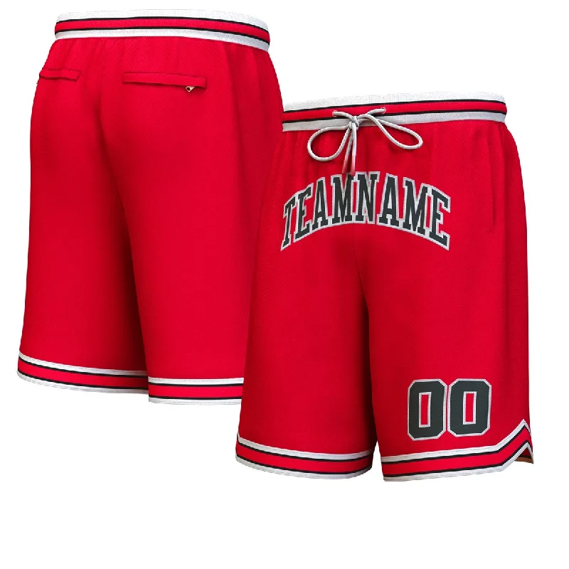 Personalized basketball shorts with team numbers-Custom Red Black-White Personalized Basketball Shorts