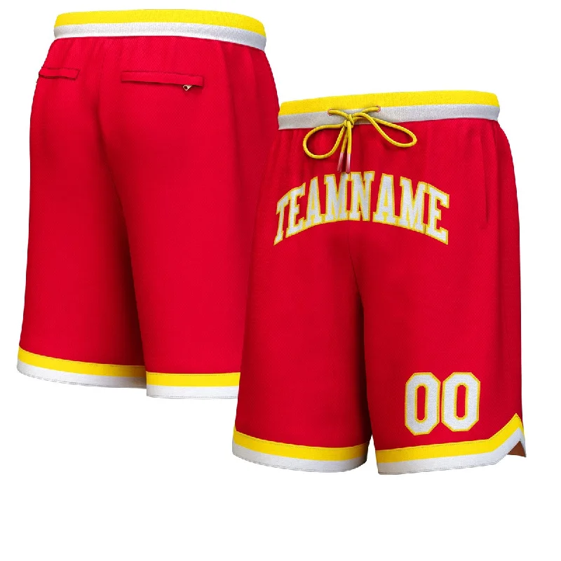 Basketball shorts with added stretch for better movement-Custom Red White-Yellow Personalized Basketball Shorts