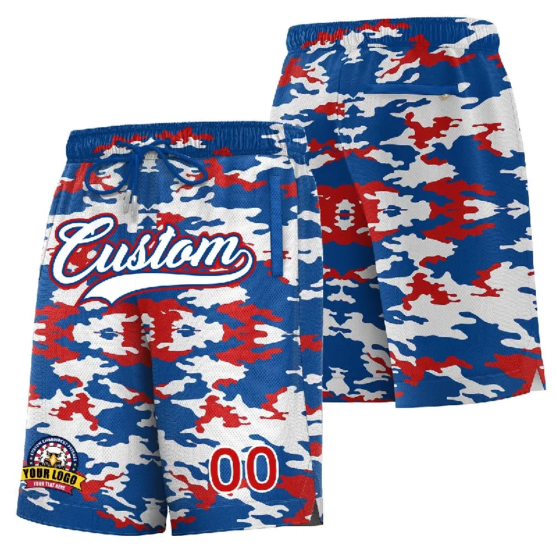 Personalized basketball shorts for charity events-Custom Royal White Royal Camo Basketball Shorts