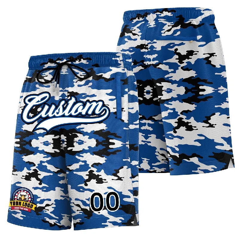 Basketball shorts with mesh lining for breathability-Custom Royal White Royal Camo Basketball Shorts