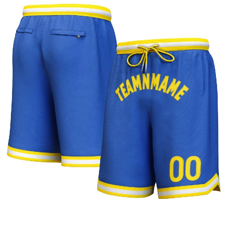 Custom basketball shorts with sublimated prints-Custom Royal Yellow Personalized Basketball Shorts