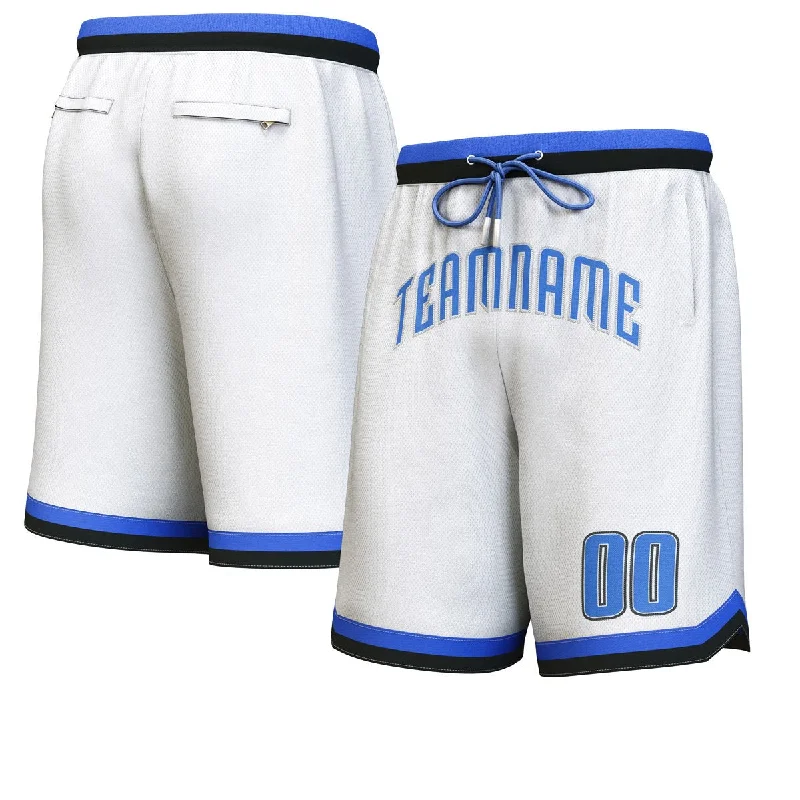 Custom basketball shorts for high school teams-Custom White Blue-Black Personalized Basketball Shorts