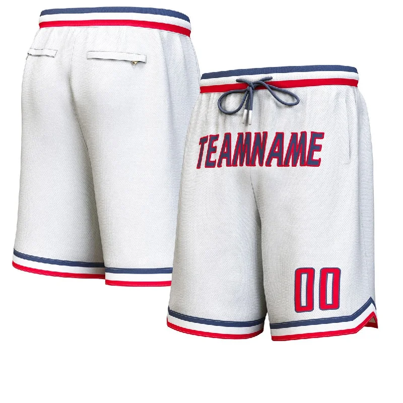 Custom basketball shorts for indoor games-Custom White Navy-Red Personalized Basketball Shorts