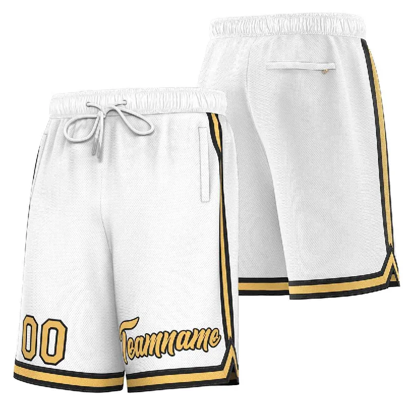 Basketball shorts for outdoor games with UV protection-Custom White Old Gold-Black Sport Basketball Shorts