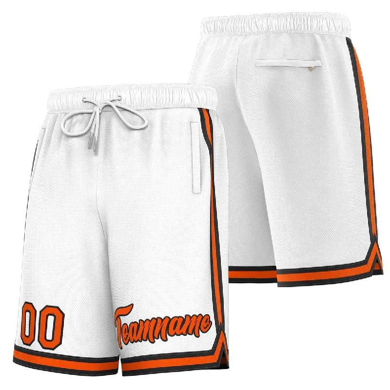 Basketball shorts with side zipper pockets for valuables-Custom White Orange-Black Sport Basketball Shorts