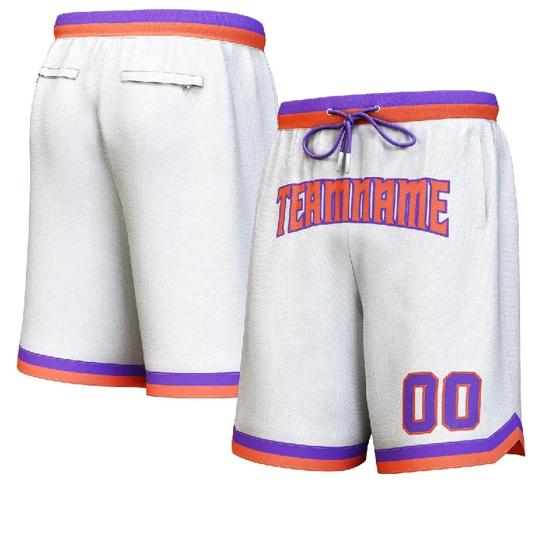 Custom basketball shorts for charity sports events-Custom White Orange-Purple Personalized Basketball Shorts