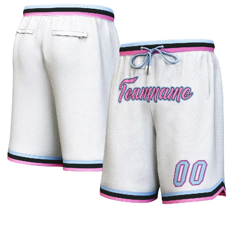 Basketball shorts for fan gear with team colors-Custom White Pink-Light Blue Personalized Basketball Shorts