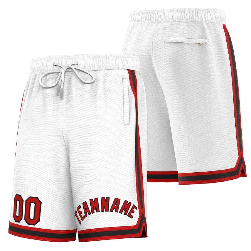 Custom basketball shorts for fans with team logos-Custom White Red-Black Sport Basketball Shorts