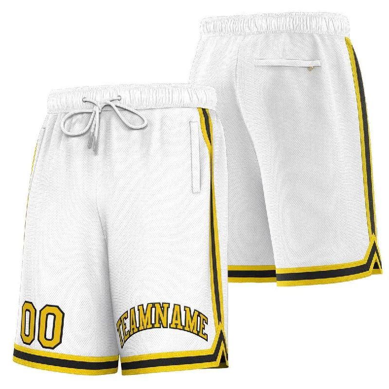 High-performance basketball shorts for athletes-Custom White Yellow-Black Sport Basketball Shorts