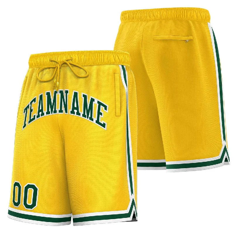 Basketball shorts with drawstring waist for a secure fit-Custom Yellow Green-White Sport Basketball Shorts